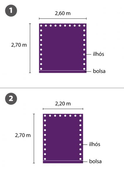 2 Lonas Prontas c/ Ilhós - 2,60 x 2,70 caída / 2,20 x 2,70 caída